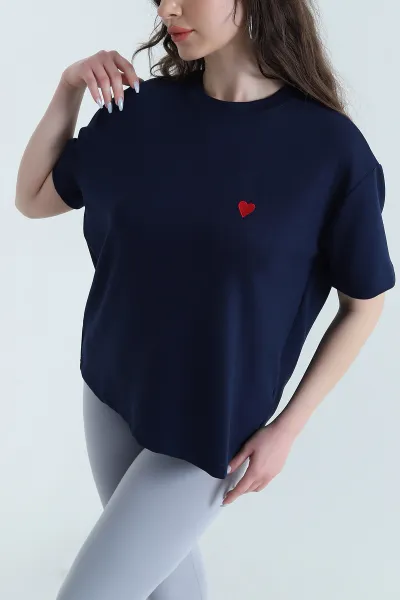 Lacivert Nakışlı Modal Kadın Tişört 446992