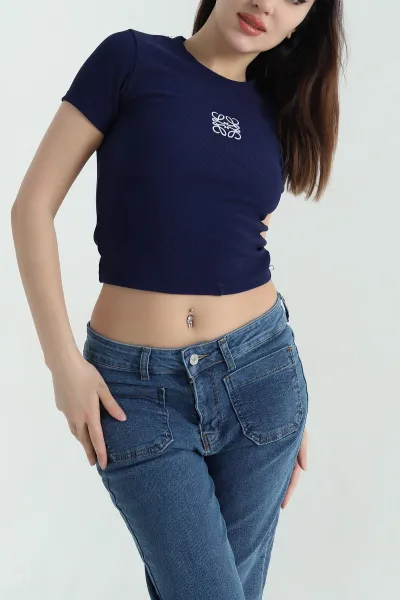 Lacivert Nakışlı Ottoman Kadın Bluz 349882