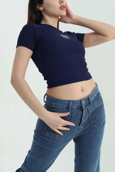Lacivert Nakışlı Ottoman Kadın Bluz 349882