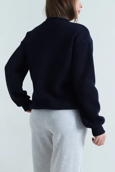 Lacivert Nakışlı Şardonlu Üç İp Kadın Sweat 495058
