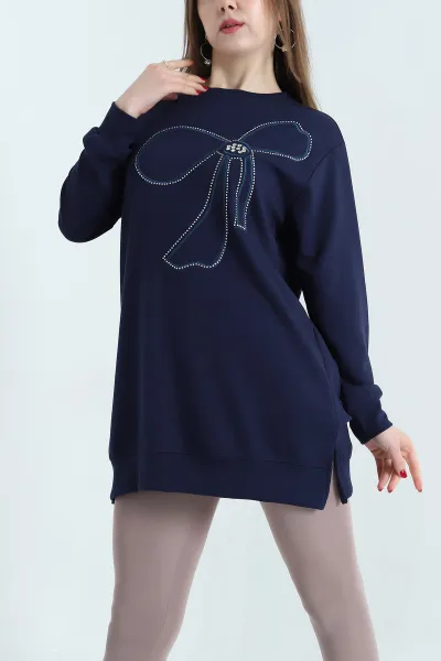 Lacivert Nakışlı Taş Detaylı Oysho Kumaş Tunik 337862