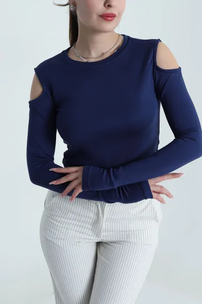 Lacivert Omuz Detay Kadın Modal Bluz 490116