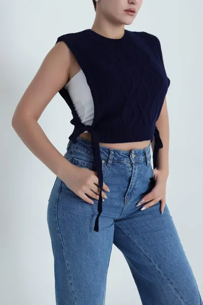 Lacivert Örgülü Kadın Triko Süveter 483756