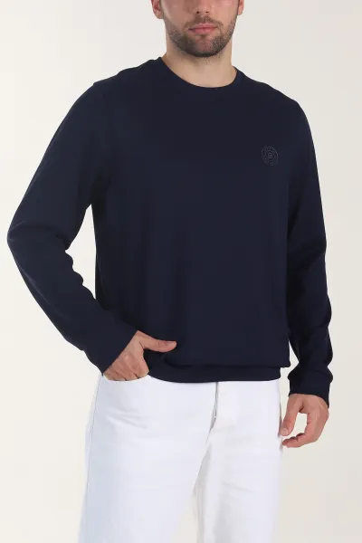 Lacivert Osyho Kumaş Bisiklet Yaka Erkek Sweatshirt 407679