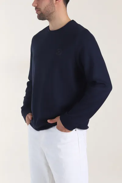 Lacivert Osyho Kumaş Bisiklet Yaka Erkek Sweatshirt 407679