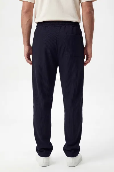 Lacivert Ottoman Kumaş Baggy Belden Bağlamalı Erkek Pantolon 442058