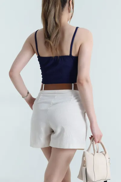 Lacivert Ottoman Kumaş Crop Bluz 466109