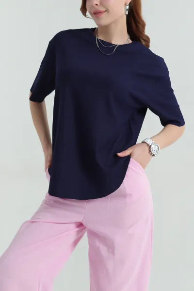 Lacivert Oval Kesim Kadın Bluz 347096
