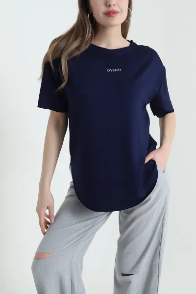 Lacivert Oval Kesim Modal Kadın Tişört 433256