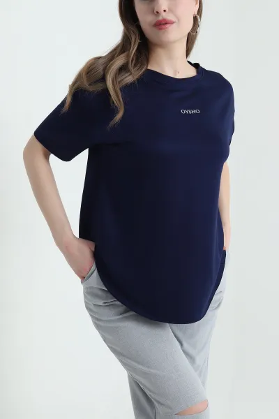 Lacivert Oval Kesim Modal Kadın Tişört 433256