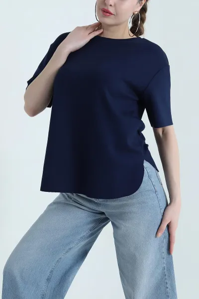 Lacivert Oval Kesim Oysho Kadın Tişört 437674