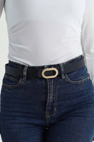 Lacivert Oval Toka Detaylı Kadın Kemer 421452