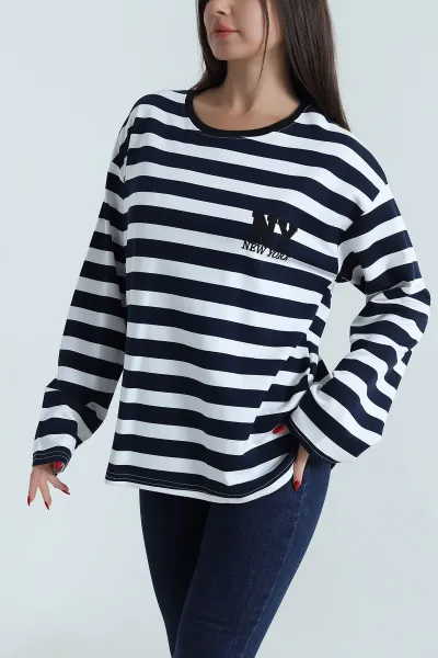 lacivert-oversize-cizgili-nakisli-oysho-kadin-sweat-492881