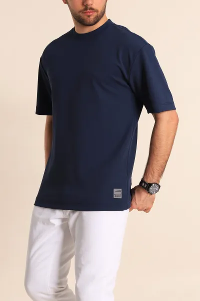 Lacivert Oversize Jakarlı Basic Erkek Tişört 249458