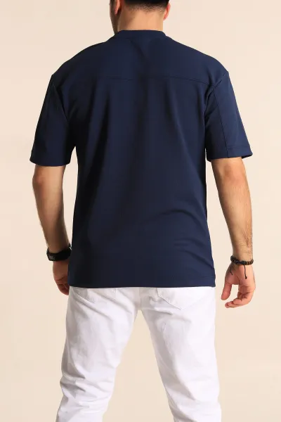 Lacivert Oversize Jakarlı Basic Erkek Tişört 249458