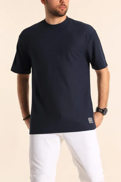 Lacivert Oversize Jakarlı Dikiş Detaylı Erkek Tişört 253350