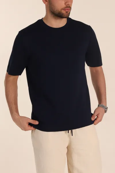 Lacivert Oversize Oysho Kumaş Yırtmaç Detaylı Basic Erkek Tişört 354221