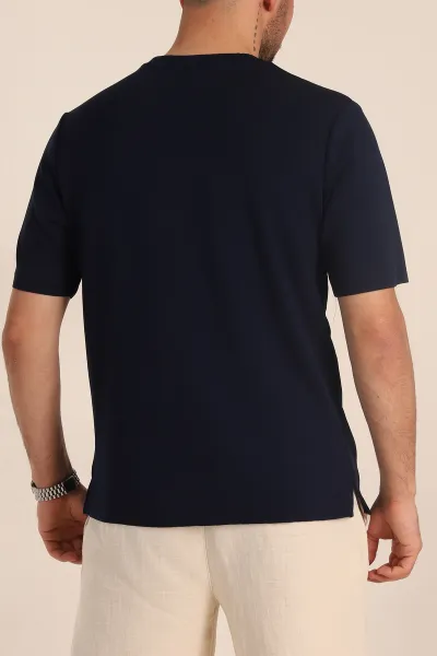 Lacivert Oversize Oysho Kumaş Yırtmaç Detaylı Basic Erkek Tişört 354221