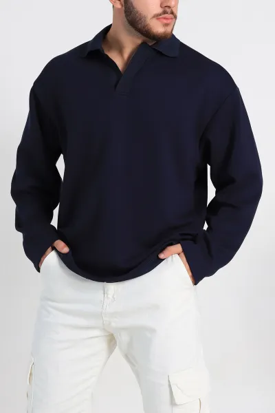 lacivert-oversize-polo-yaka-erkek-sweatshirt-306970