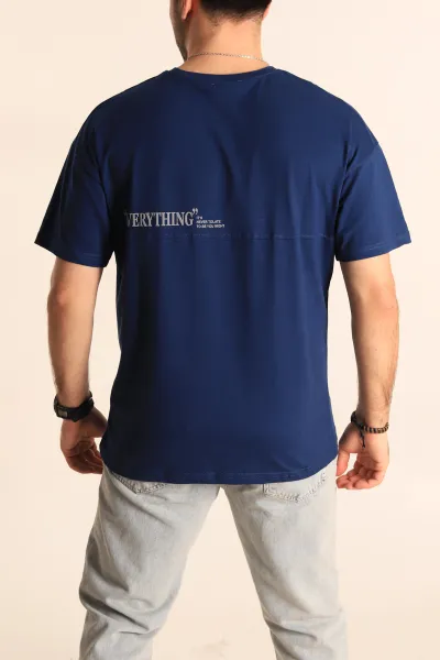 Lacivert Oversize Yazı Detay Erkek Tişört 247983
