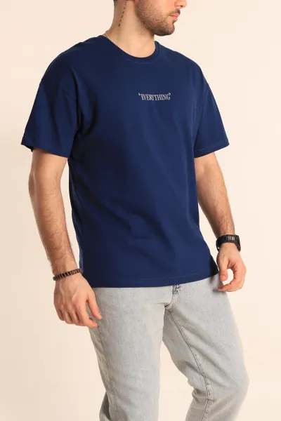 Lacivert Oversize Yazı Detay Erkek Tişört 247983
