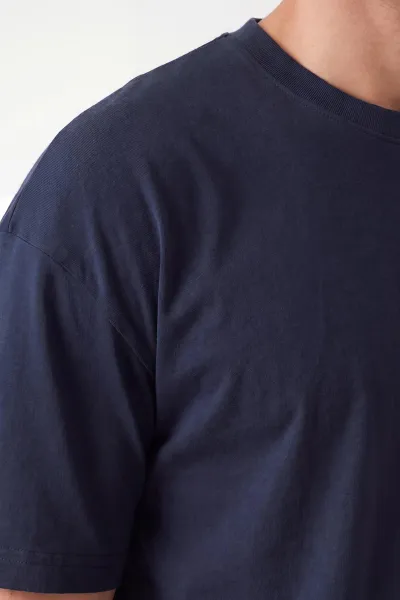 Lacivert Oversize Oysho Kumaş Bisiklet Yaka Erkek Tişört 453871
