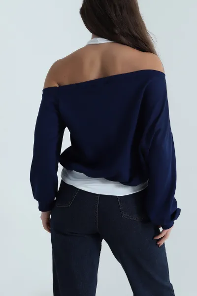 Lacivert Oysho Garnili Baskılı Kadın Sweat 498842