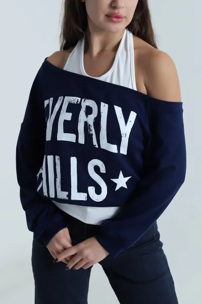 Lacivert Oysho Garnili Baskılı Kadın Sweat 498842