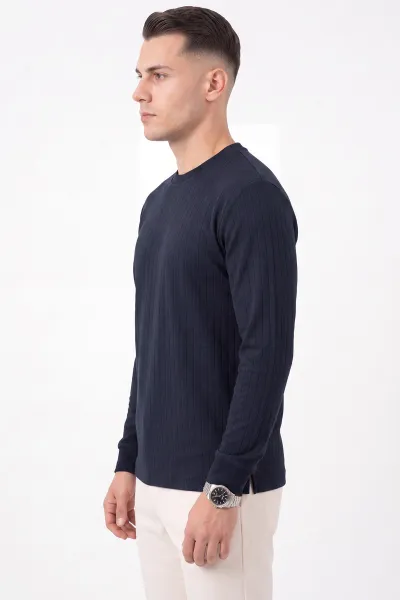 Lacivert Oysho Kumaş Çizgili Erkek Sweatshirt 482839