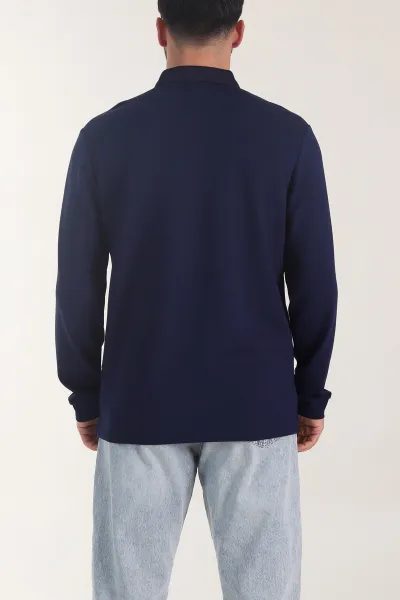 Lacivert Oysho Kumaş Düğmeli Polo Yaka Erkek Sweatshirt 406023