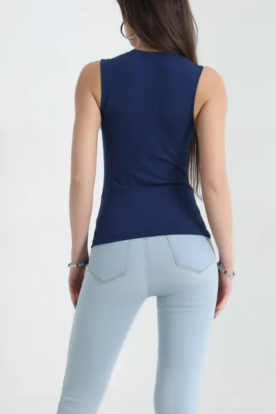 Lacivert Oysho Kumaş Kolsuz Bluz 337424