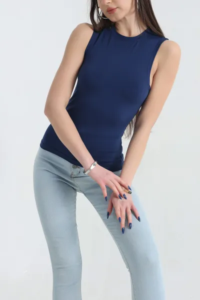 Lacivert Oysho Kumaş Kolsuz Bluz 337424