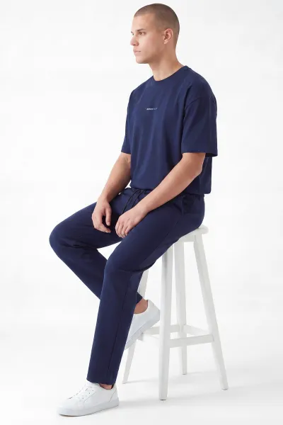 Lacivert Oysho Kumaş Oversize Bisiklet Yaka Erkek İkili Takım 445191