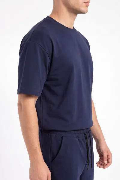 Lacivert Oysho Kumaş Oversize Erkek Şortlu Takım 467616