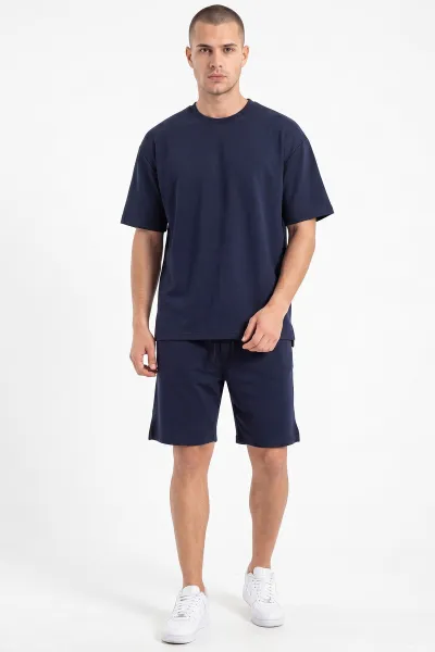 Lacivert Oysho Kumaş Oversize Erkek Şortlu Takım 467616