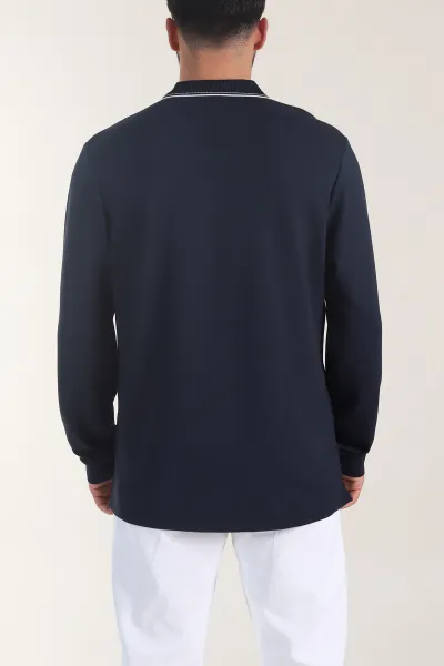 Lacivert Oysho Kumaş Polo Yaka Çıt Çıtlı Erkek Sweatshirt 406049