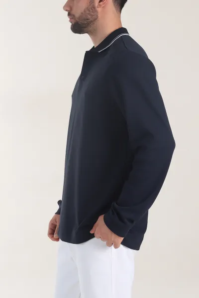 Lacivert Oysho Kumaş Polo Yaka Çıt Çıtlı Erkek Sweatshirt 406049