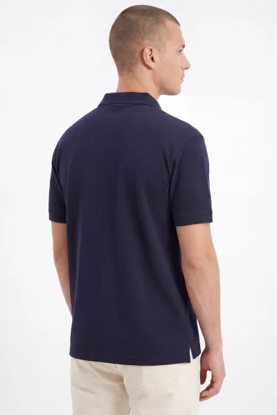 Lacivert Oysho Kumaş Polo Yaka Düğme Detaylı Erkek Tişört 462260