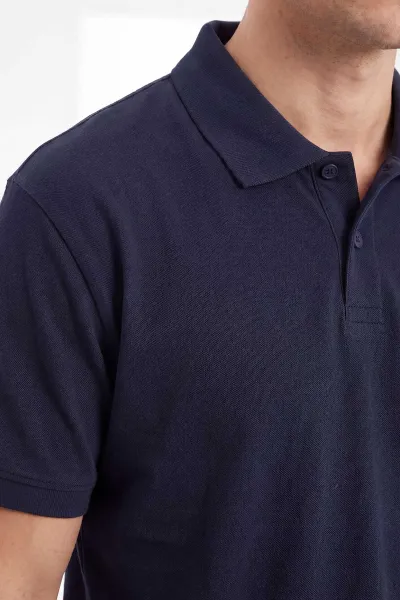 Lacivert Oysho Kumaş Polo Yaka Düğme Detaylı Erkek Tişört 462260