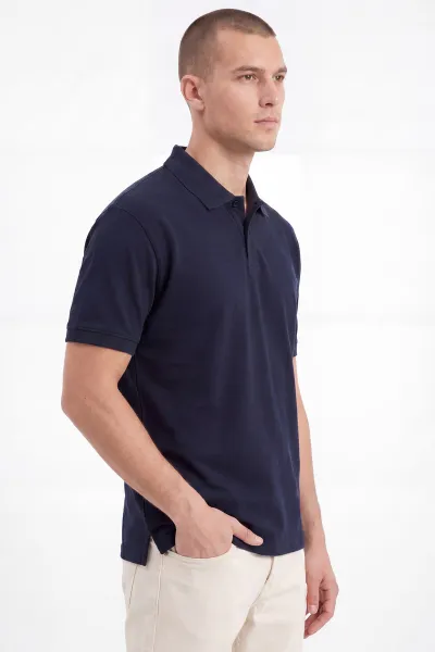 Lacivert Oysho Kumaş Polo Yaka Düğme Detaylı Erkek Tişört 462260