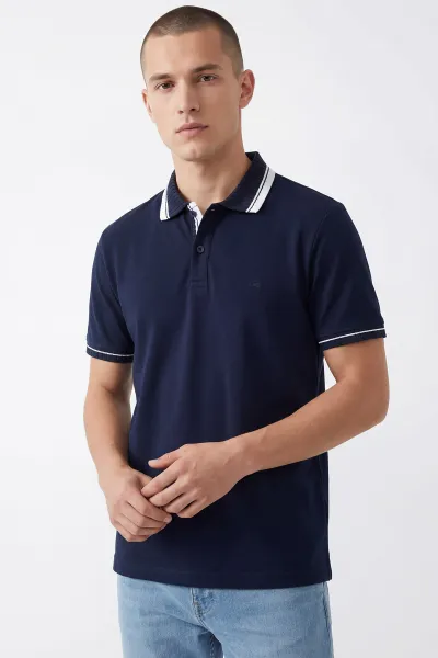 Lacivert Oysho Kumaş Polo Yaka Erkek Tişört 447828