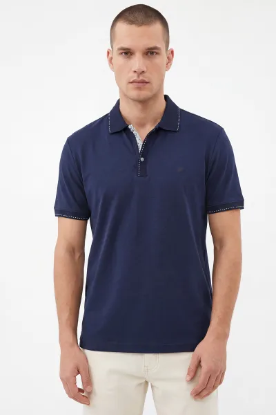 Lacivert Oysho Kumaş Polo Yaka Erkek Tişört 467582
