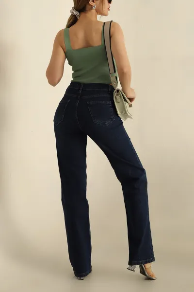 Lacivert Palazzo Likralı Bayan Kot Pantolon 267806
