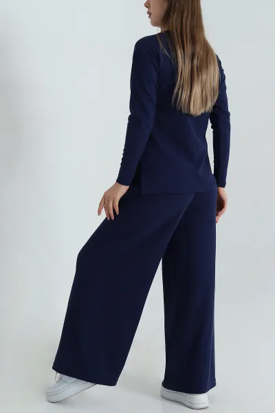 Lacivert Palazzo Likralı Selanik Kadın İkili Takım 407118