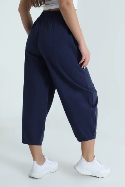 Lacivert Pamuklu Gabardin Balon Kadın Pantolon 482220