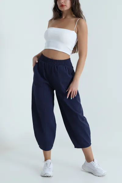 Lacivert Pamuklu Gabardin Balon Kadın Pantolon 482220