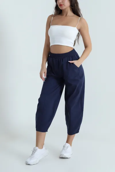 Lacivert Pamuklu Gabardin Balon Kadın Pantolon 482220