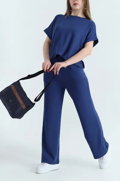 Lacivert Pantolon Bluz Kristal Bayan İkili Takım 337805