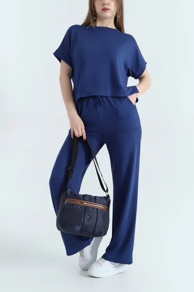 Lacivert Pantolon Bluz Kristal Bayan İkili Takım 337805