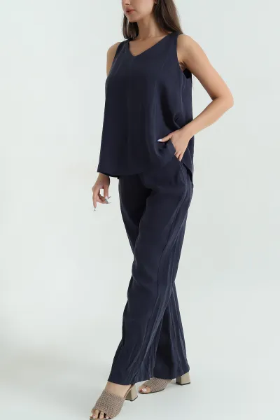 Lacivert Pantolon Bluz Modal Kadın İkili Takım 367585
